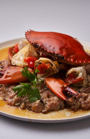 Steamed Mud Crab with Minced Pork and Shiitake