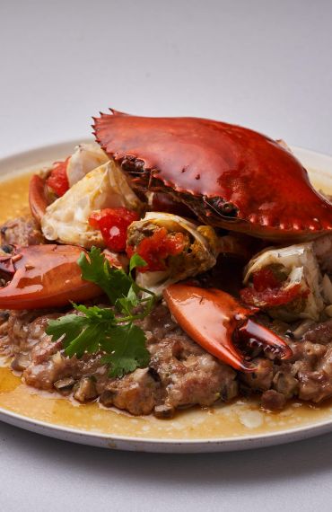 Steamed Mud Crab with Minced Pork and Shiitake